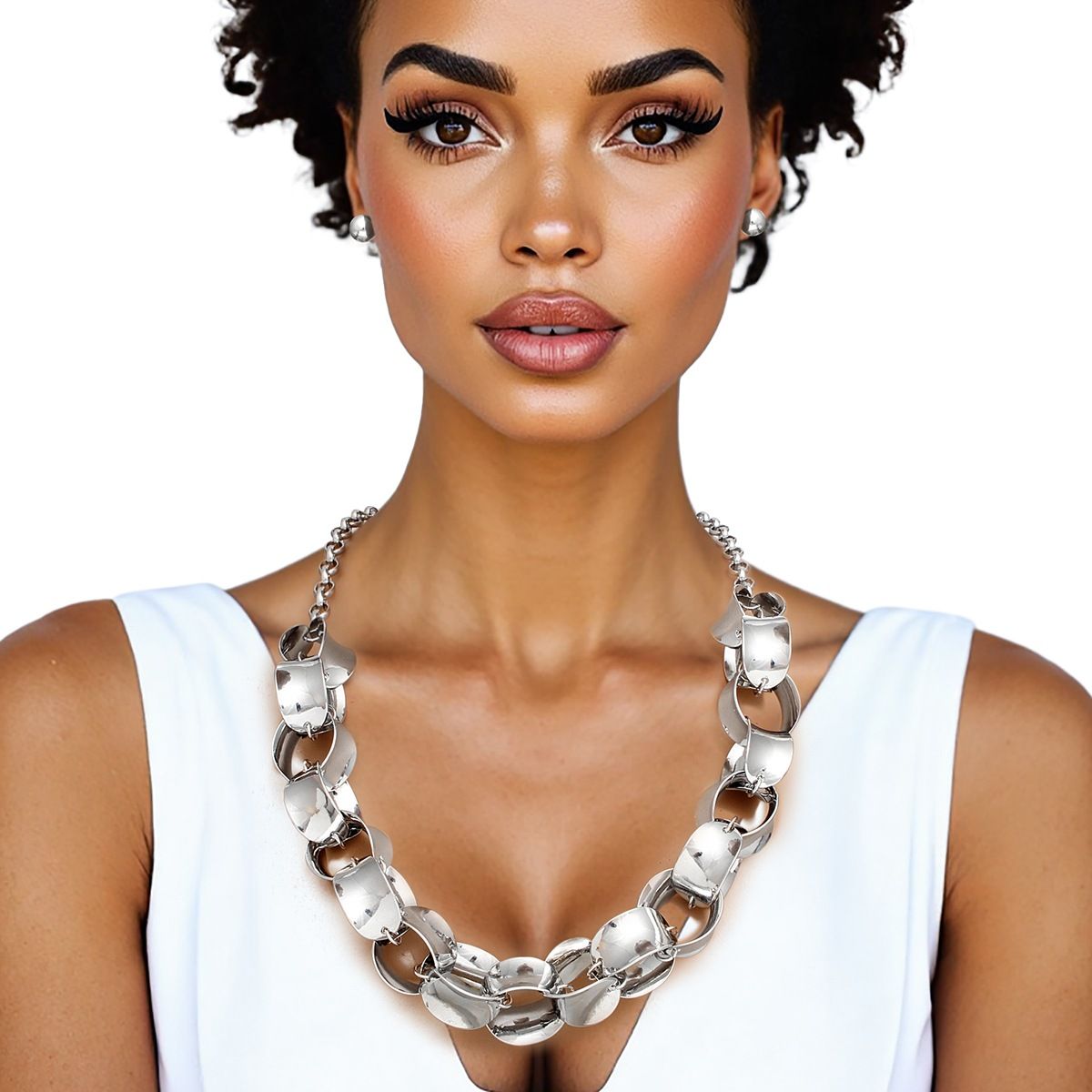 Chain Polished Silver Oval Link Long Necklace