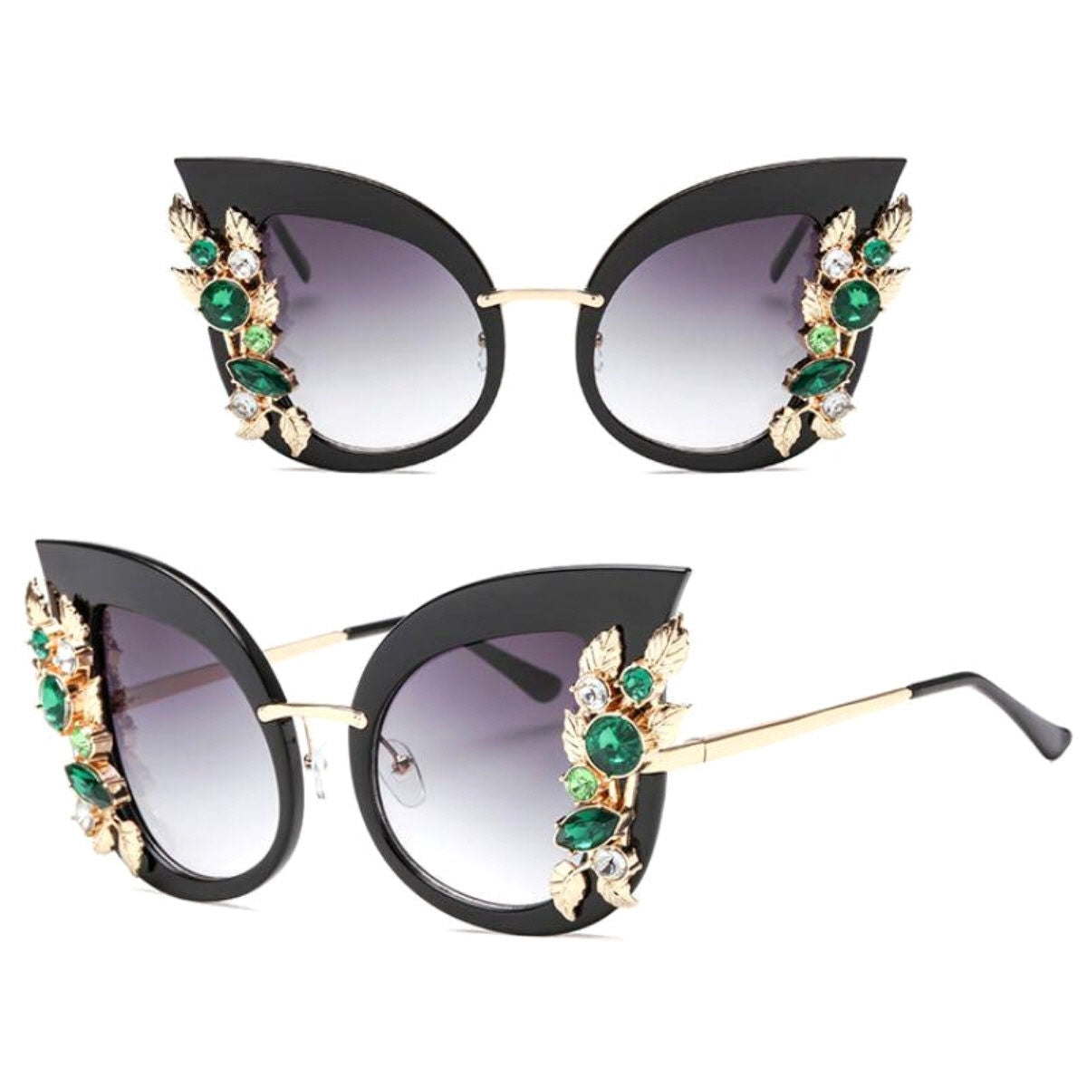 Sunglasses Vintage Green Crystal Cat Eye Eyewear