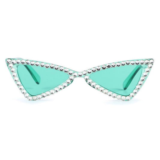Sunglasses Green Cat Eye Rhinestone Retro Eyewear