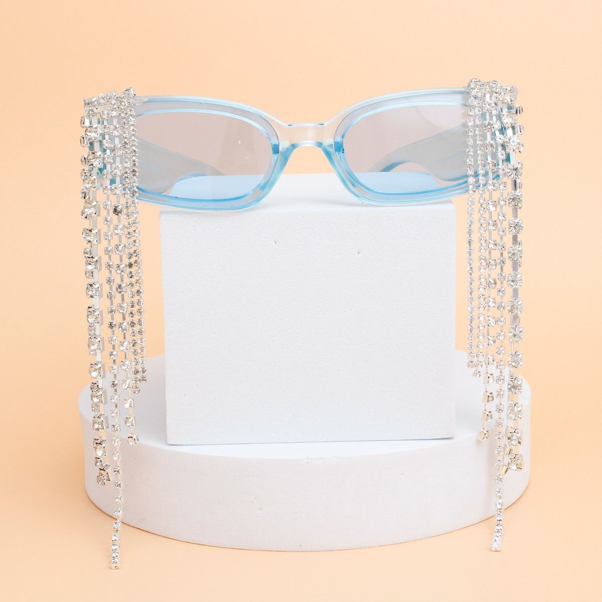 Sunglasses Blue Rectangle Rhinestone Fringe