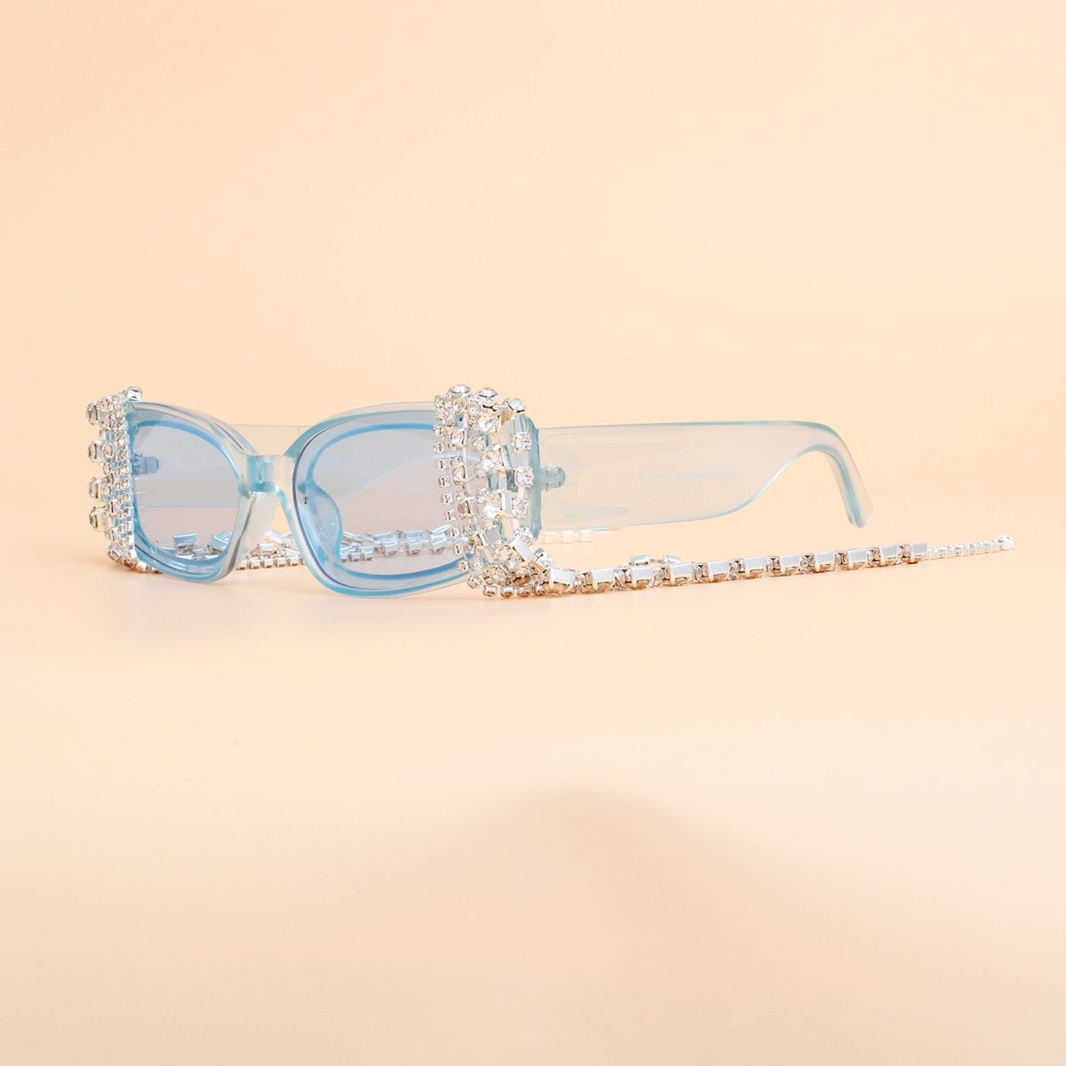 Sunglasses Blue Rectangle Rhinestone Fringe