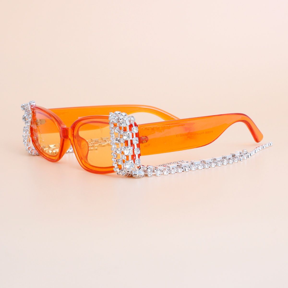 Sunglasses Orange Rectangle Rhinestone Fringe