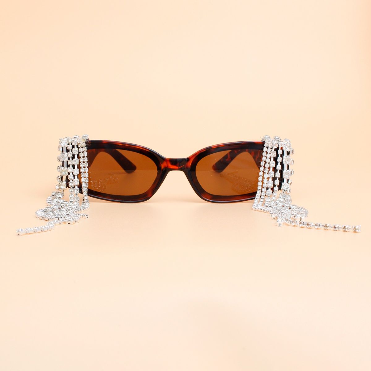 Sunglasses Tortoiseshell Rectangle Stone Fringe