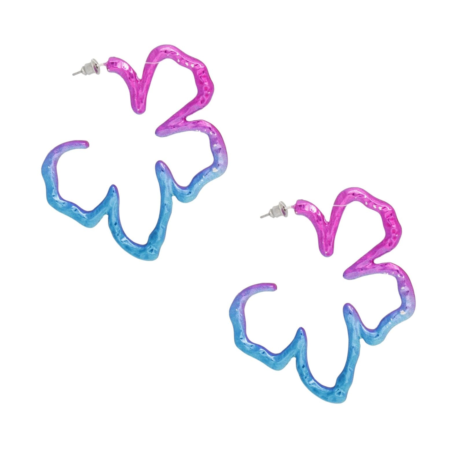 Hoops Exotic Tropical Floral Pink Blue Earrings