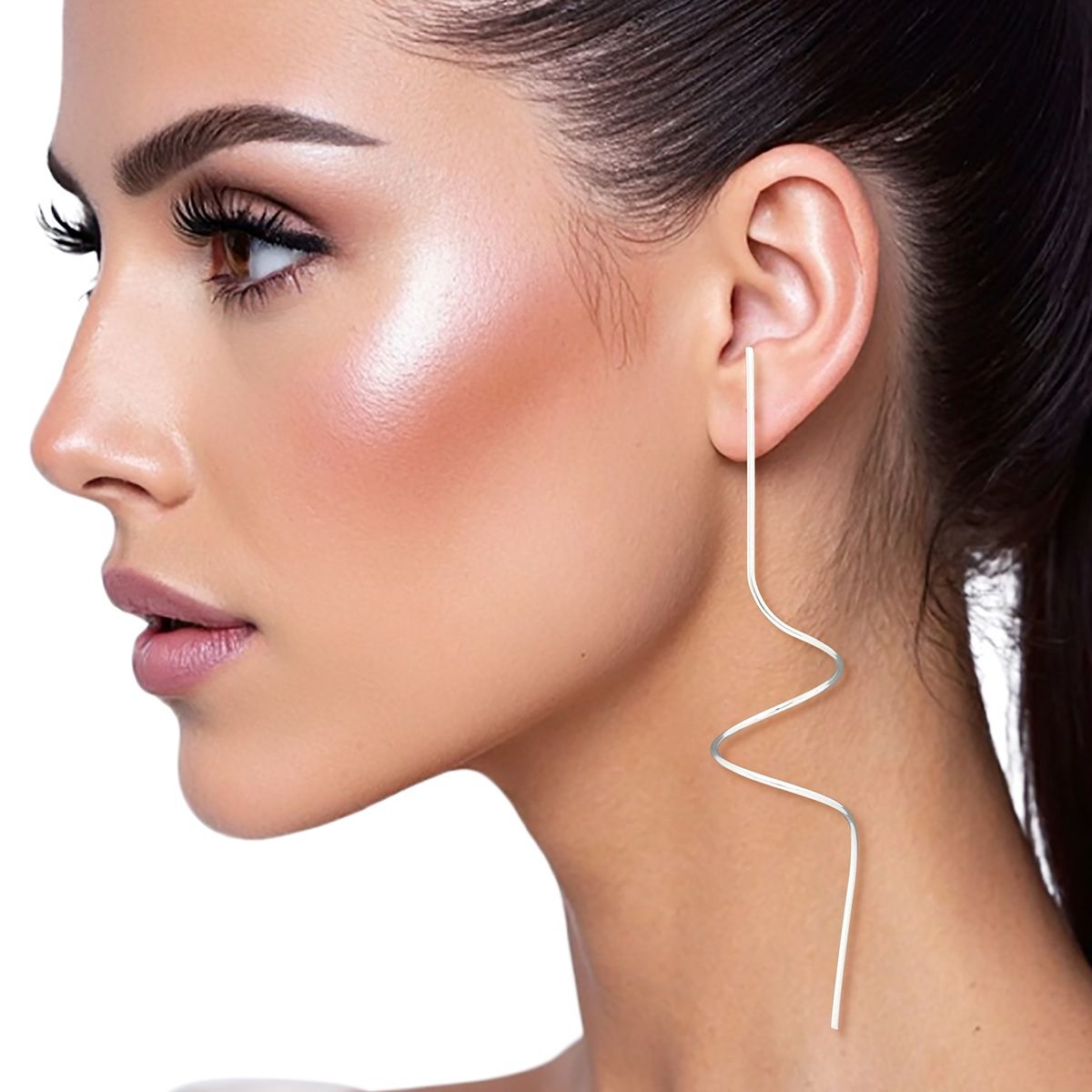 Studs Silver Thin Long Spiral Wire Earrings Women