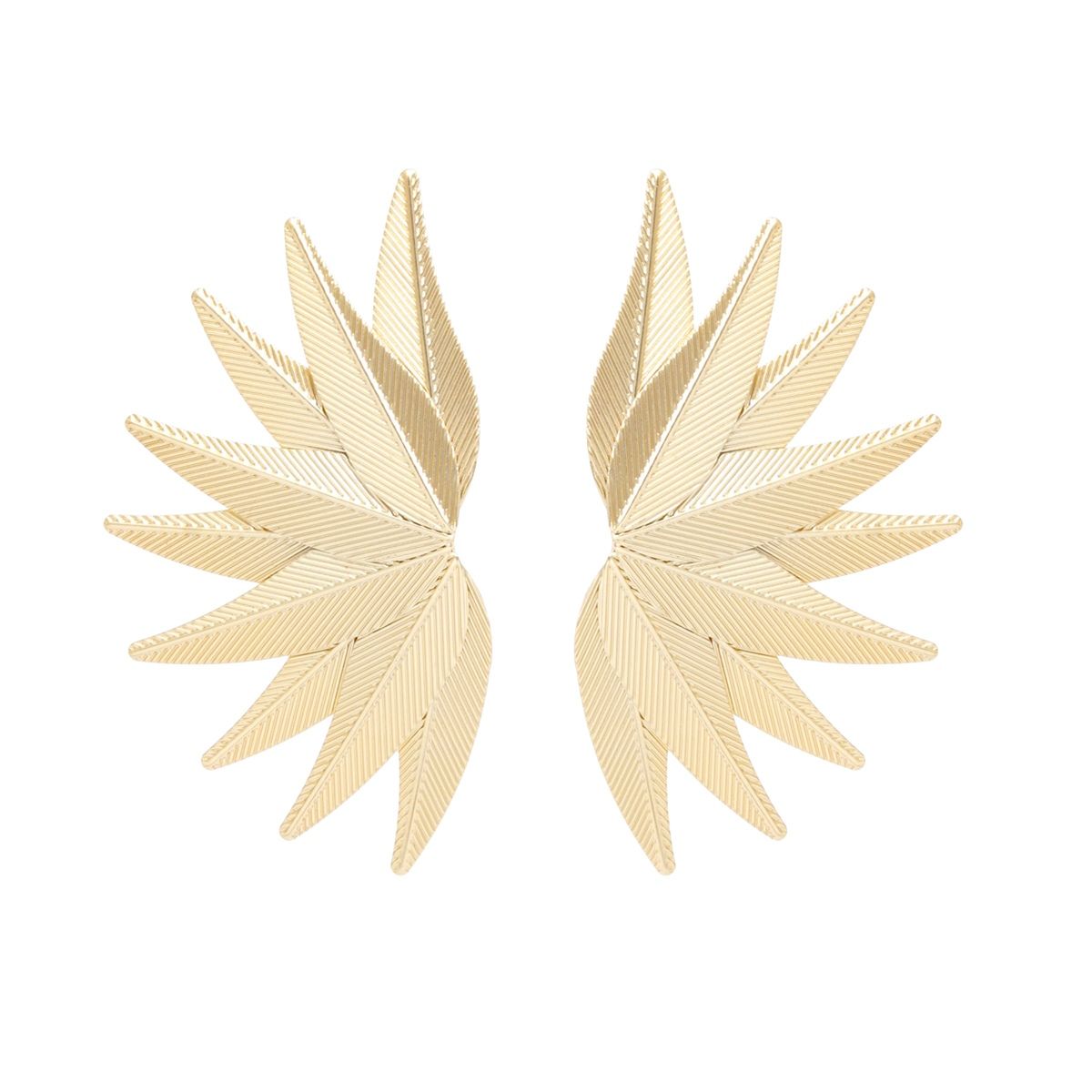 Studs Large Gold Fanned Tropical Leaves Earrings