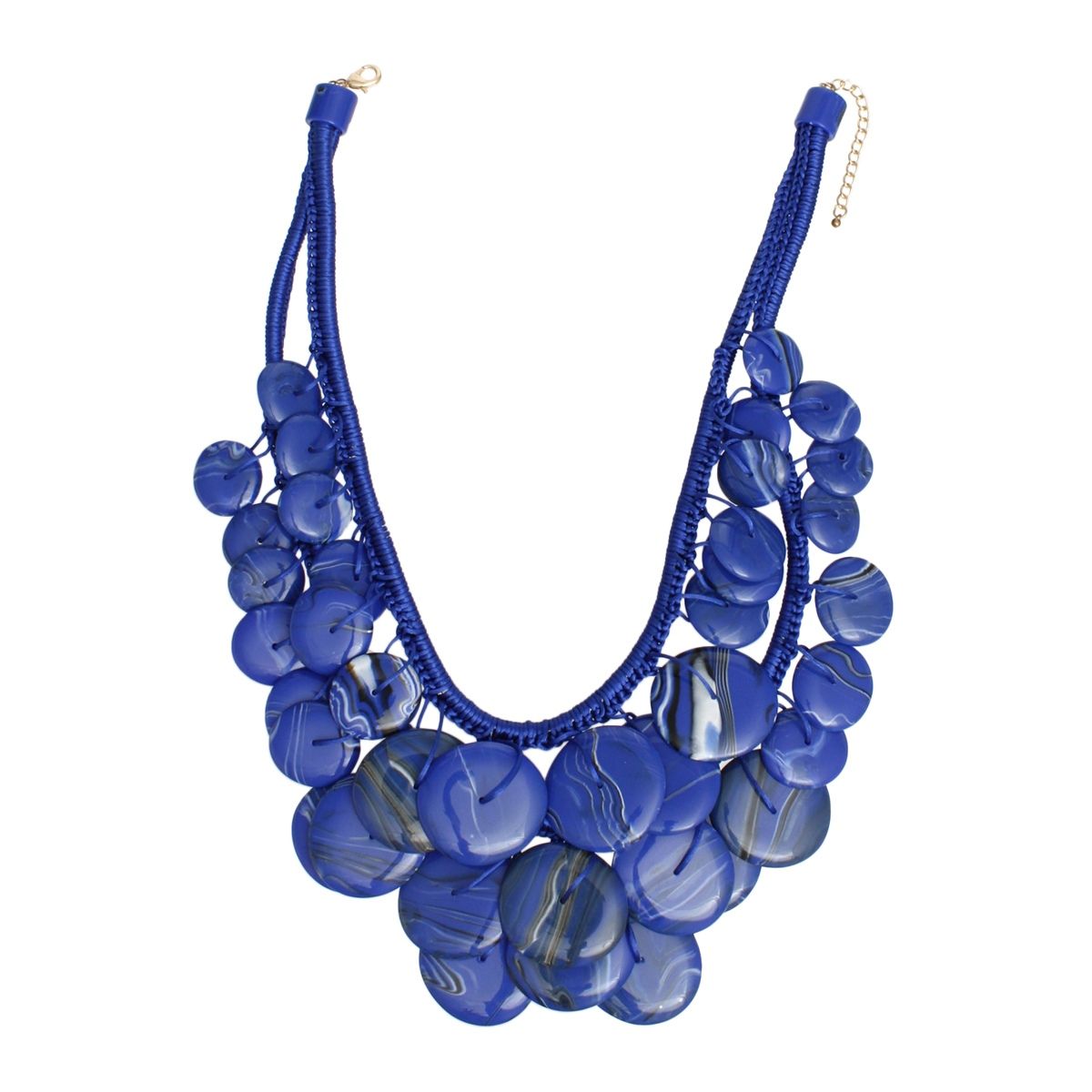 Bib Blue Dramatic Long Cord Disc Necklace Women