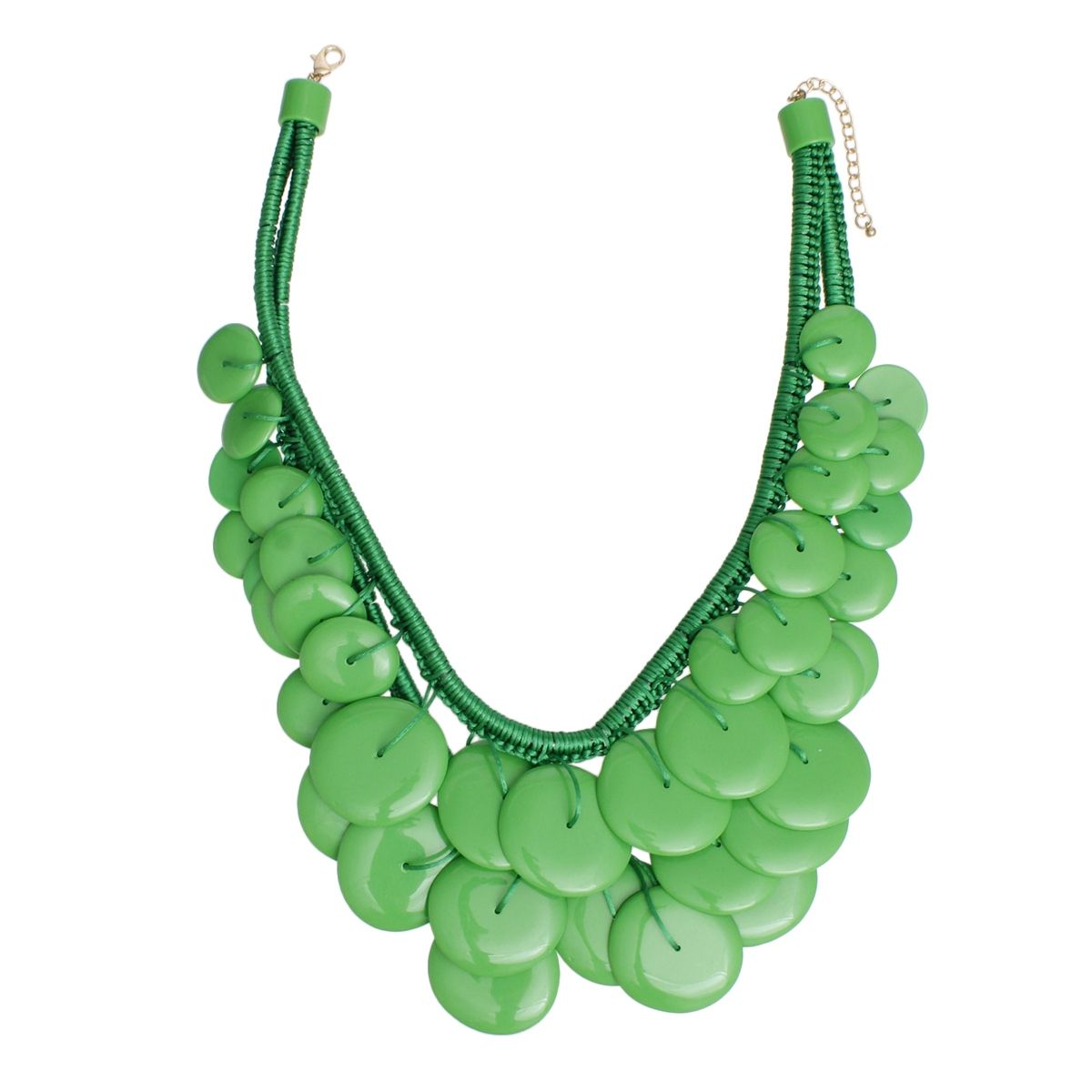 Bib Green Dramatic Long Cord Disc Necklace Women