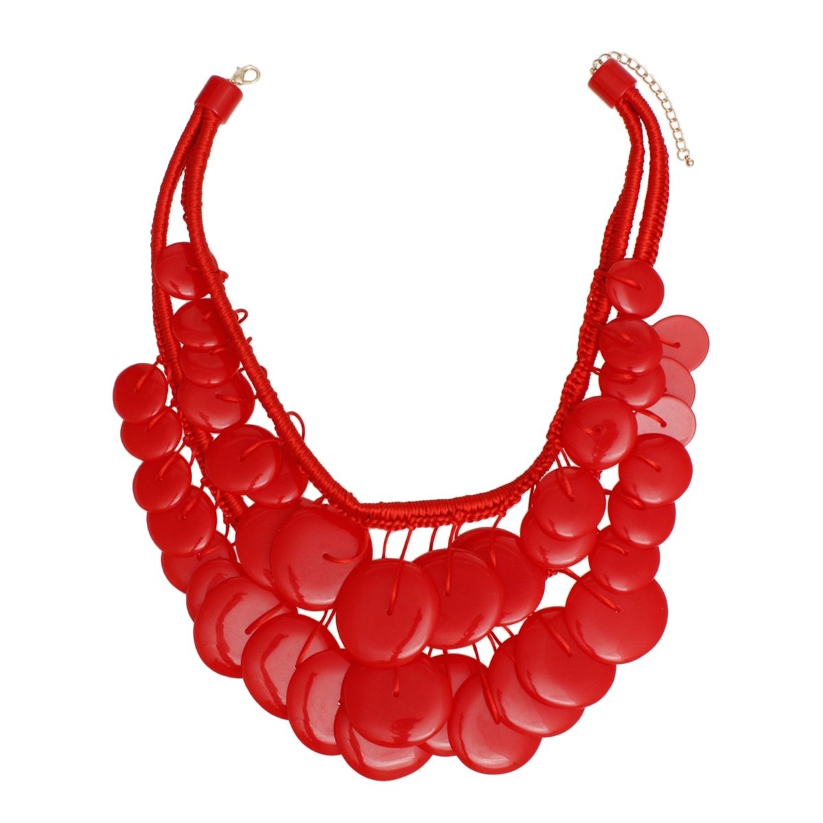 Bib Red Dramatic Long Cord Disc Necklace Women