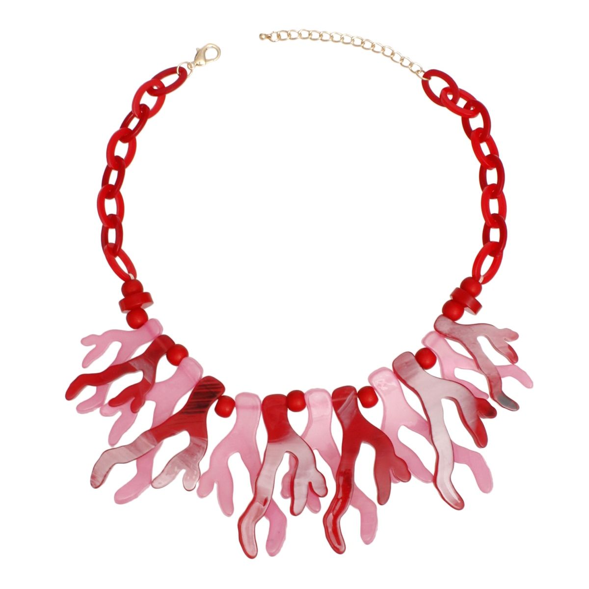 Collar Red Pink Coral Coastal Chic Link Necklace