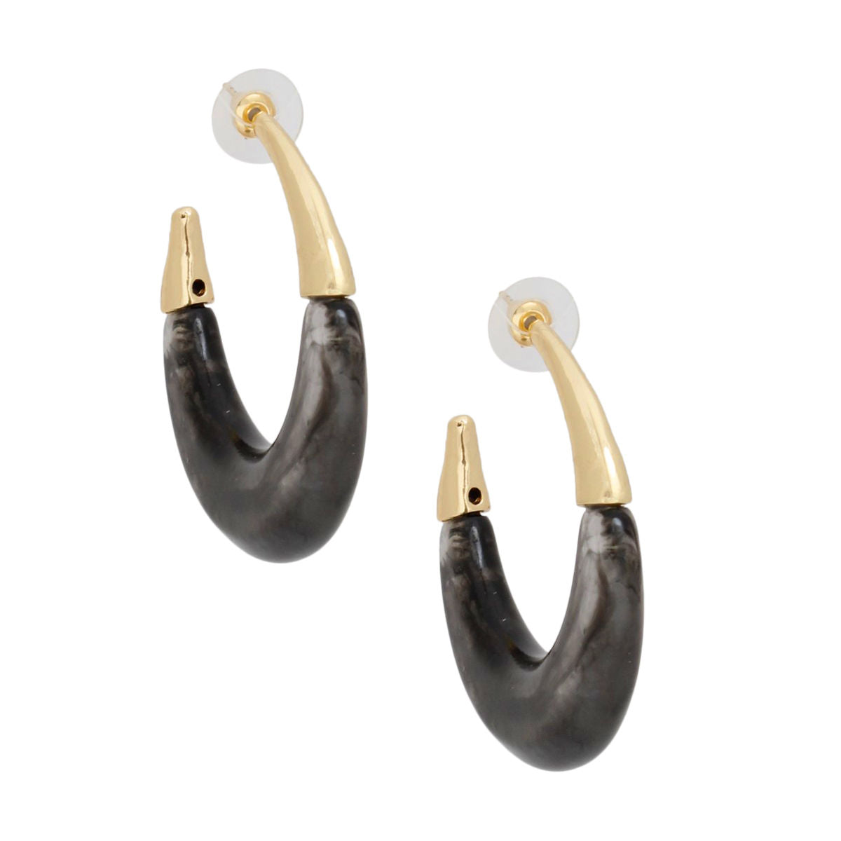 Hoops Marbled Black Gold Tipped C Shaped Earrings