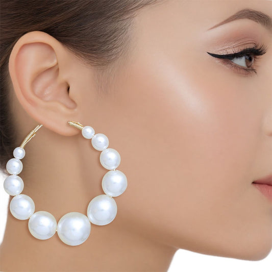 Hoops Graduated Cream Pearl 55mm Earrings Women