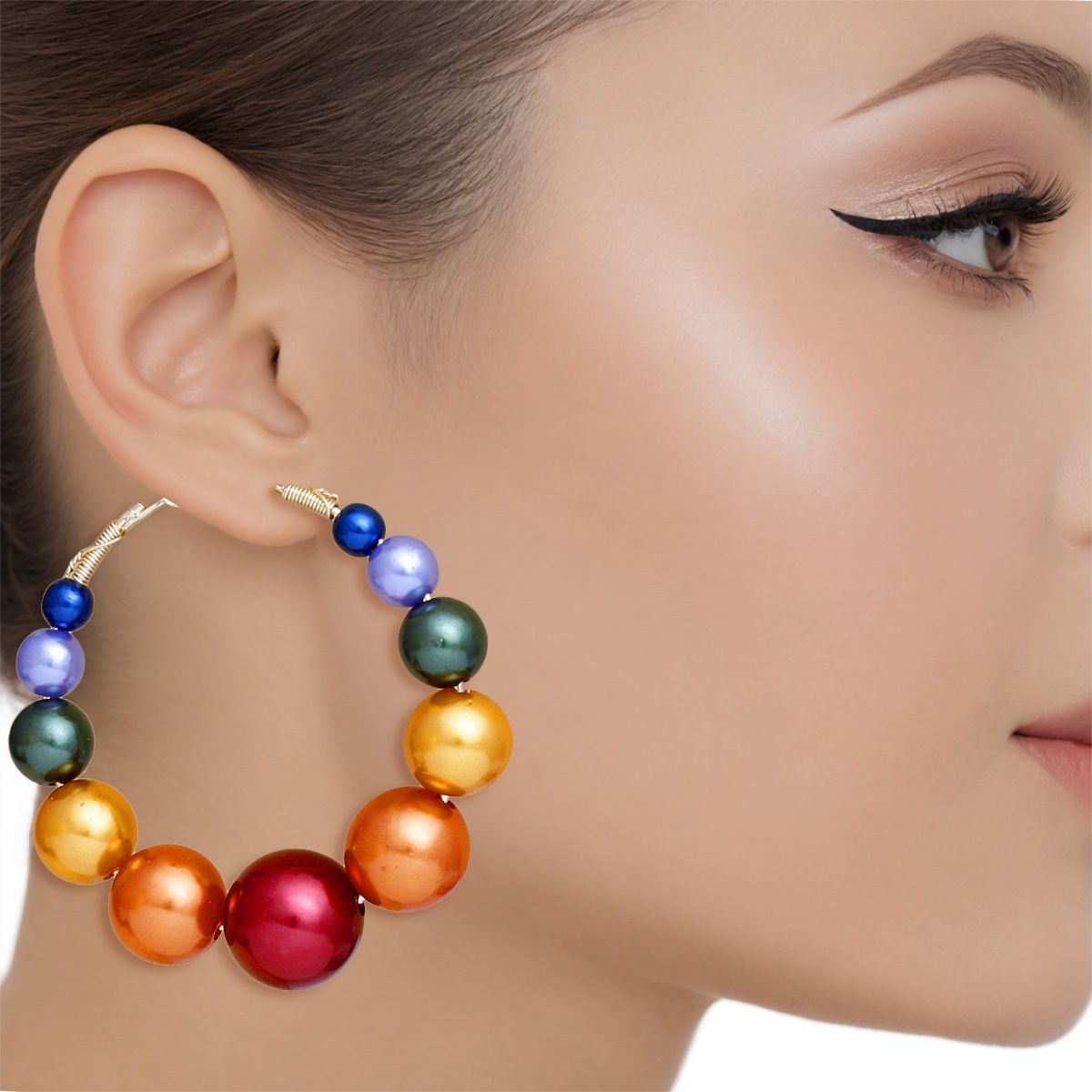 Hoops Graduated Multicolor Pearl 55mm Earrings