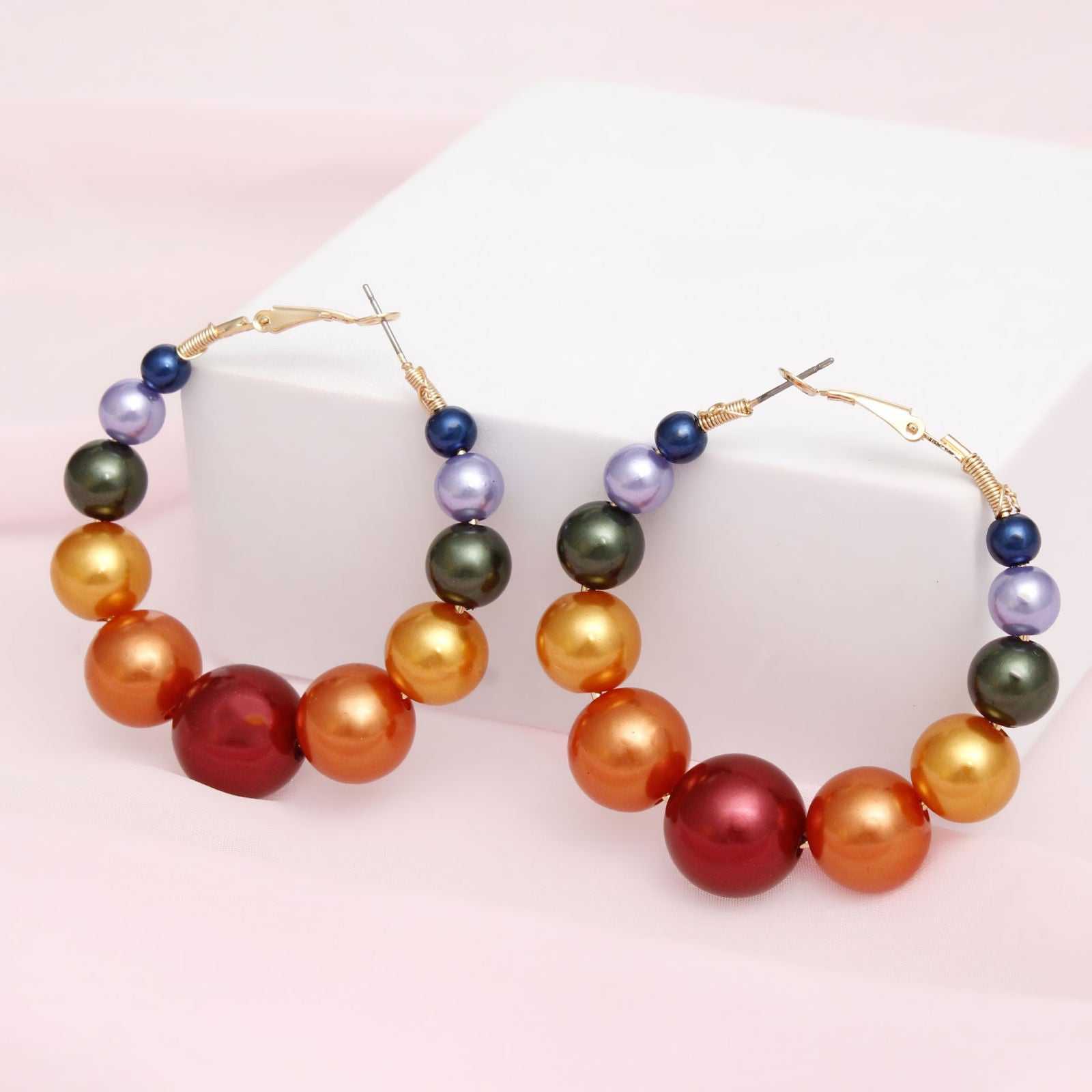 Hoops Graduated Multicolor Pearl 55mm Earrings