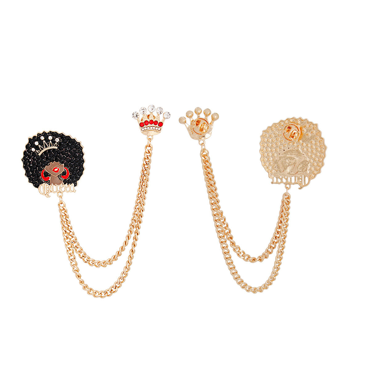 Brooch Afro Queen Double Chain Pin for Women