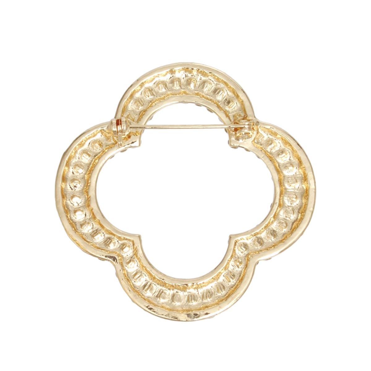 Brooch Pink Rhinestone Quatrefoil Clover Pin