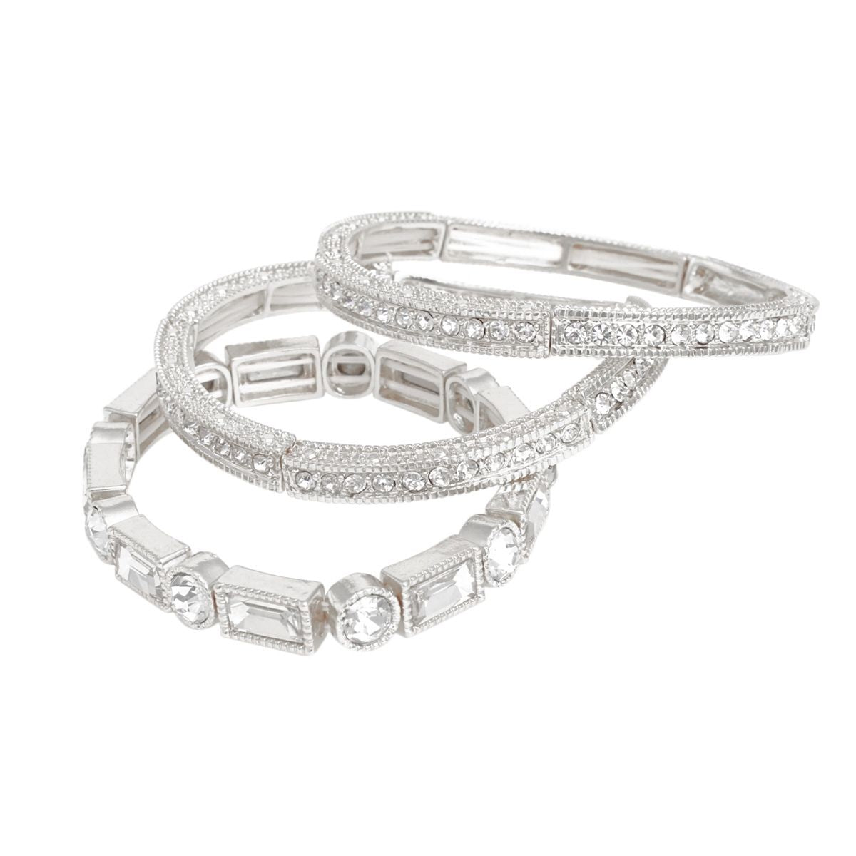 Bracelets Vintage Silver Rhinestone Stretch Set