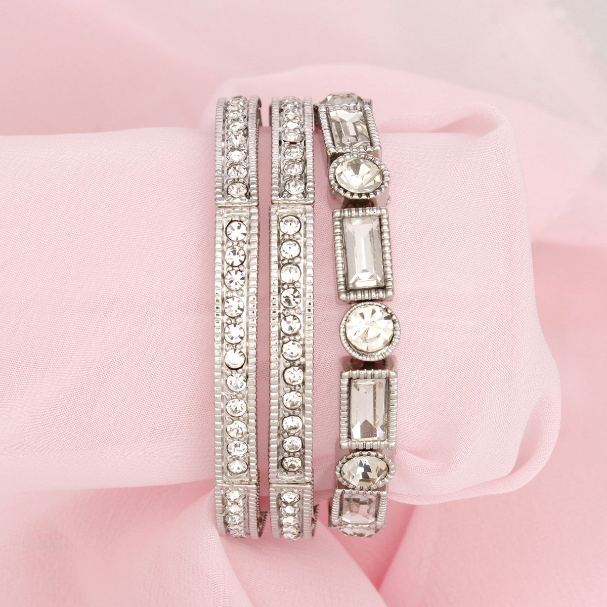 Bracelets Vintage Silver Rhinestone Stretch Set