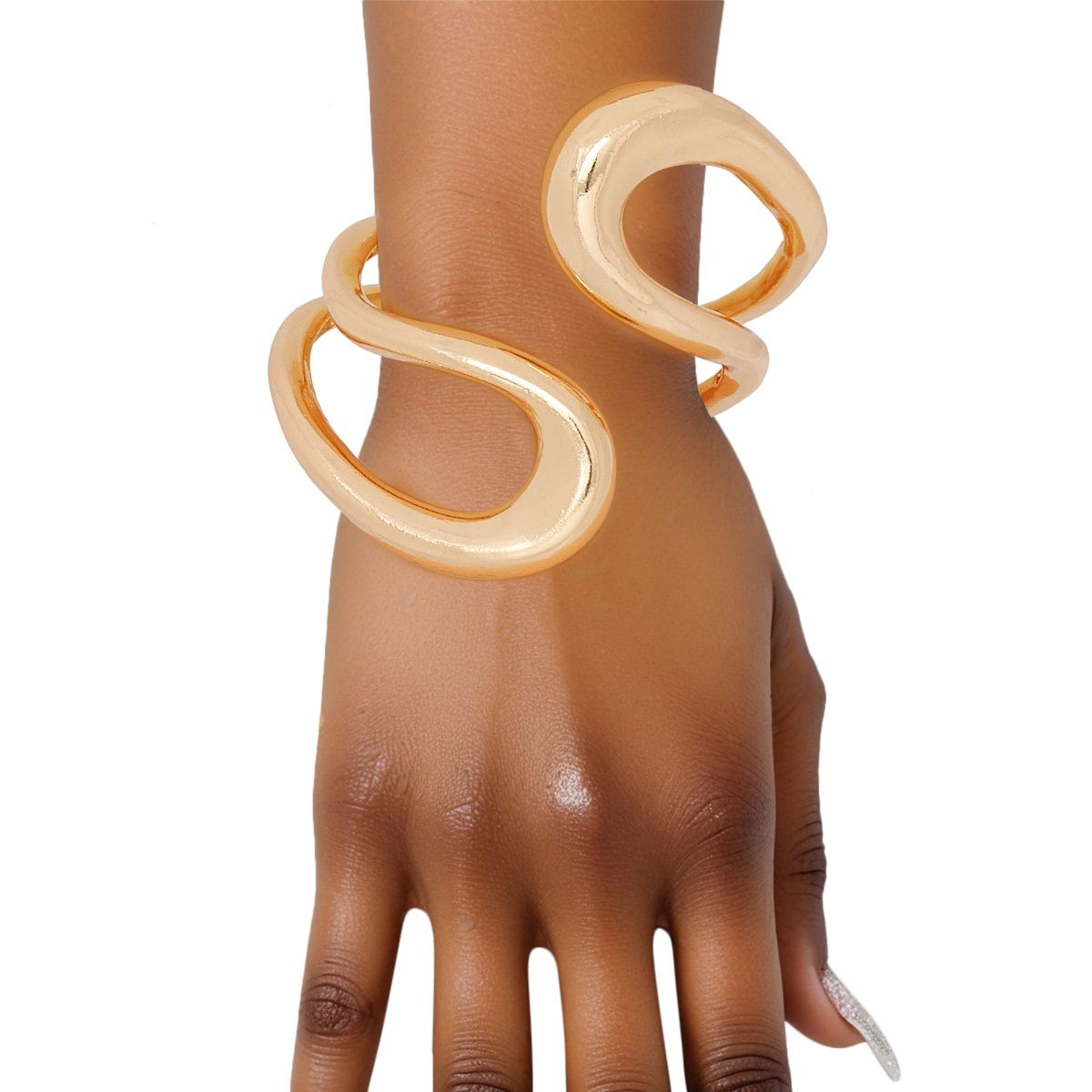 Cuff Rigid Looped Gold Metal Hinge Bracelet