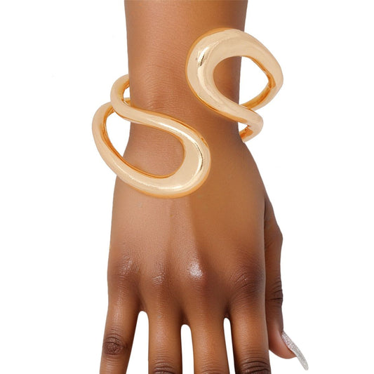 Cuff Rigid Looped Gold Metal Hinge Bracelet