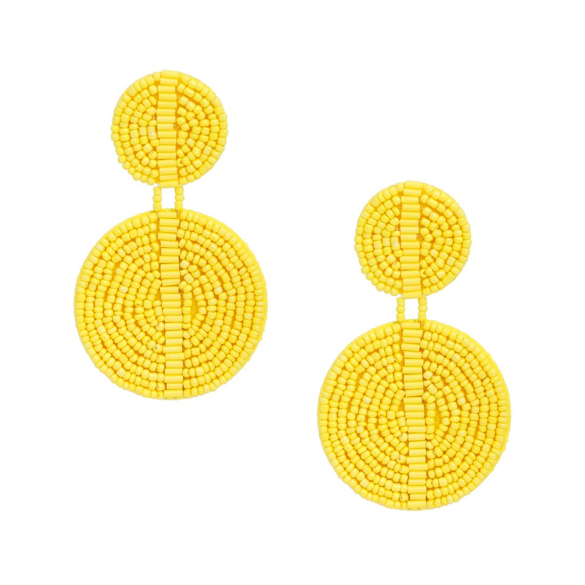 Drop Yellow Seed Bead and Felt Circle Earrings