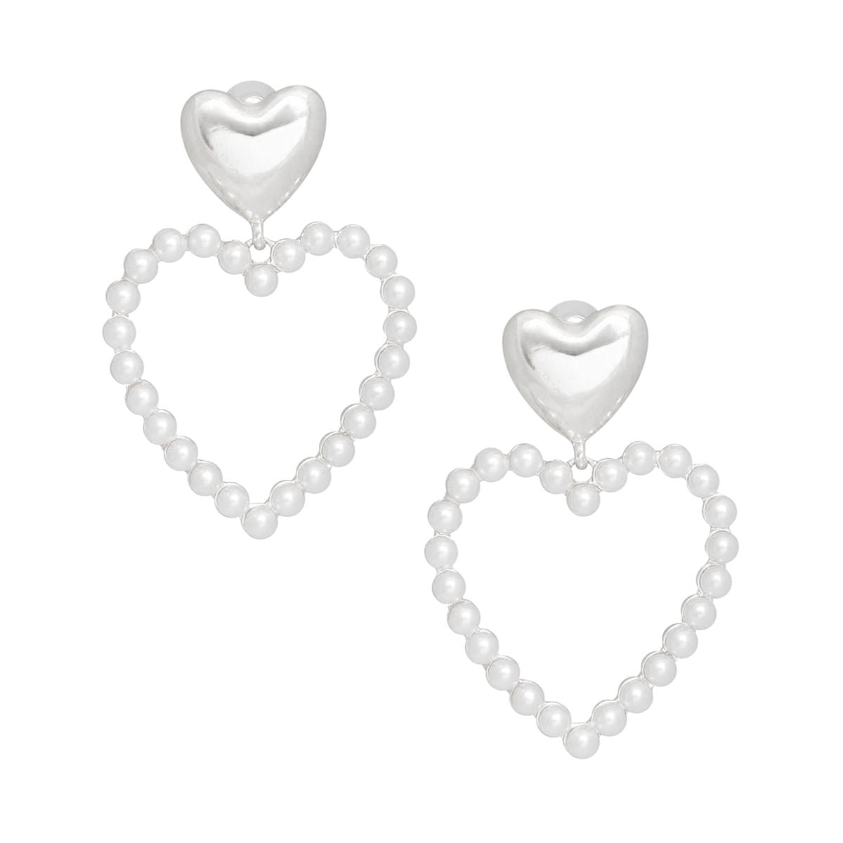 Drop Silver Cream Pearl Heart Earrings for Women