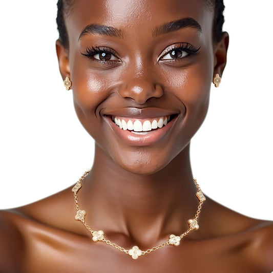 Necklace Gold Quatrefoil Guilloche 9 Motifs Set