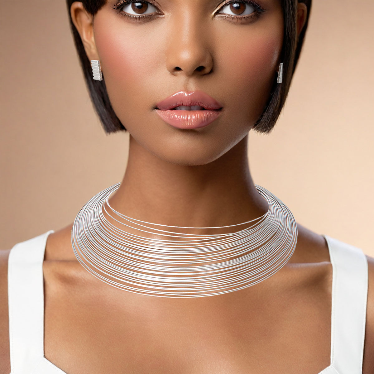 Choker Silver Wire 35 Layer Collar for Women