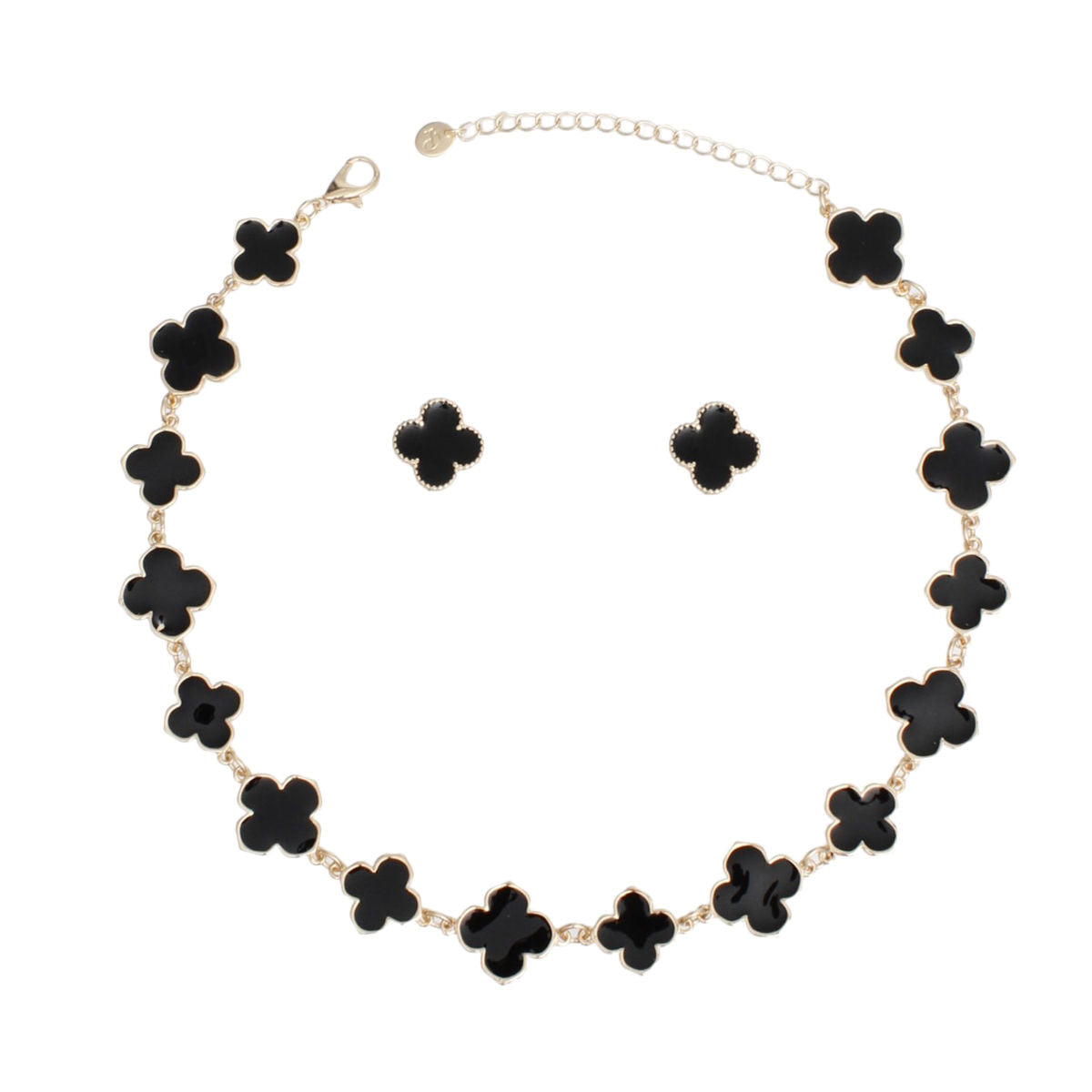 Necklace Gold Black Large Quatrefoil 16 Motifs