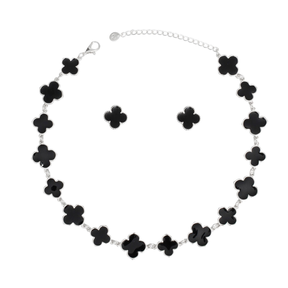 Necklace Silver Black Large Quatrefoil 16 Motifs