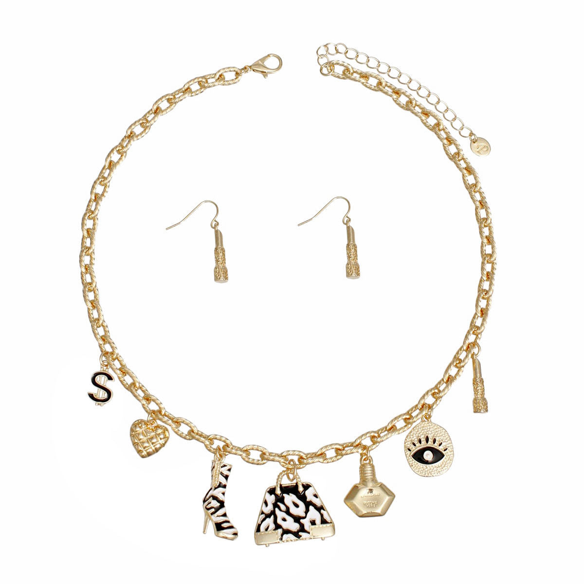 Charm Gold Black Luxe Handbag and Boot Necklace