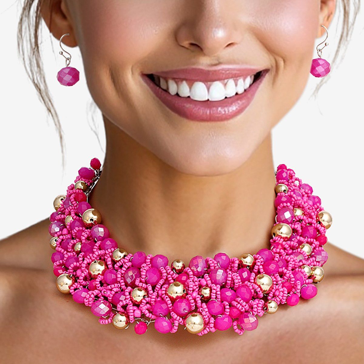 Bib Fuchsia Artistic Glass Copper Choker Necklace