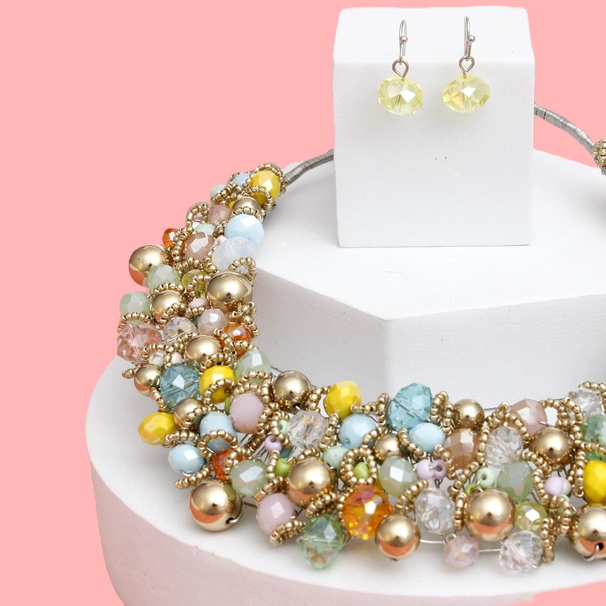 Bib Multicolor Artistic Glass Copper Choker Set