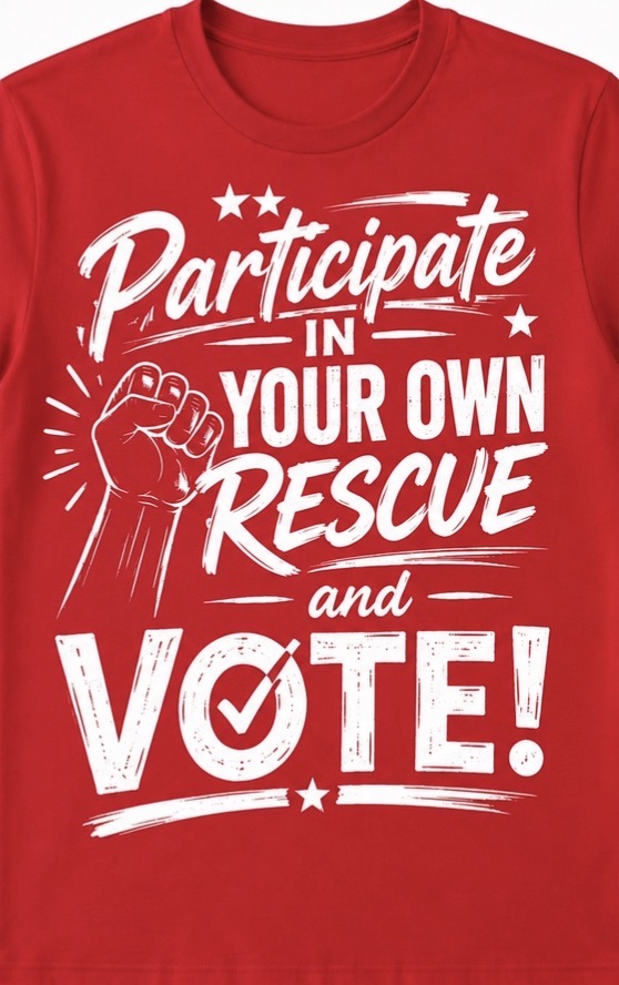 Participate in Your Own Rescue and Vote t-shirts