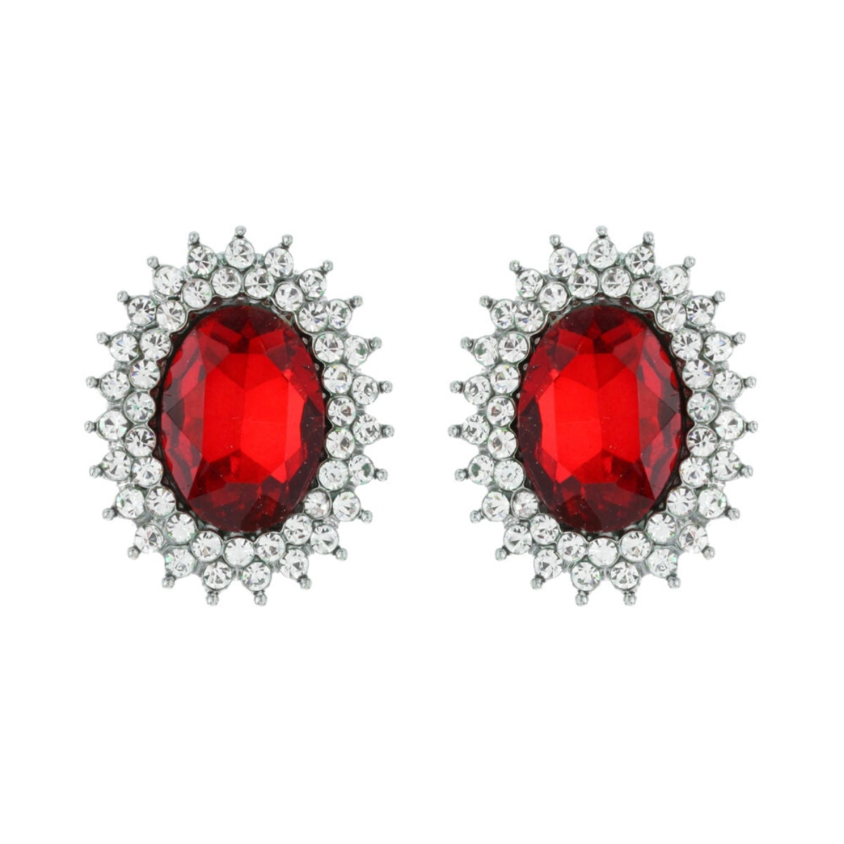 Oval Red Crystal Studs