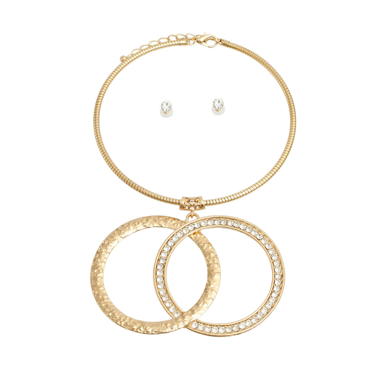 Gold Rigid Infinity Link Pendant Set