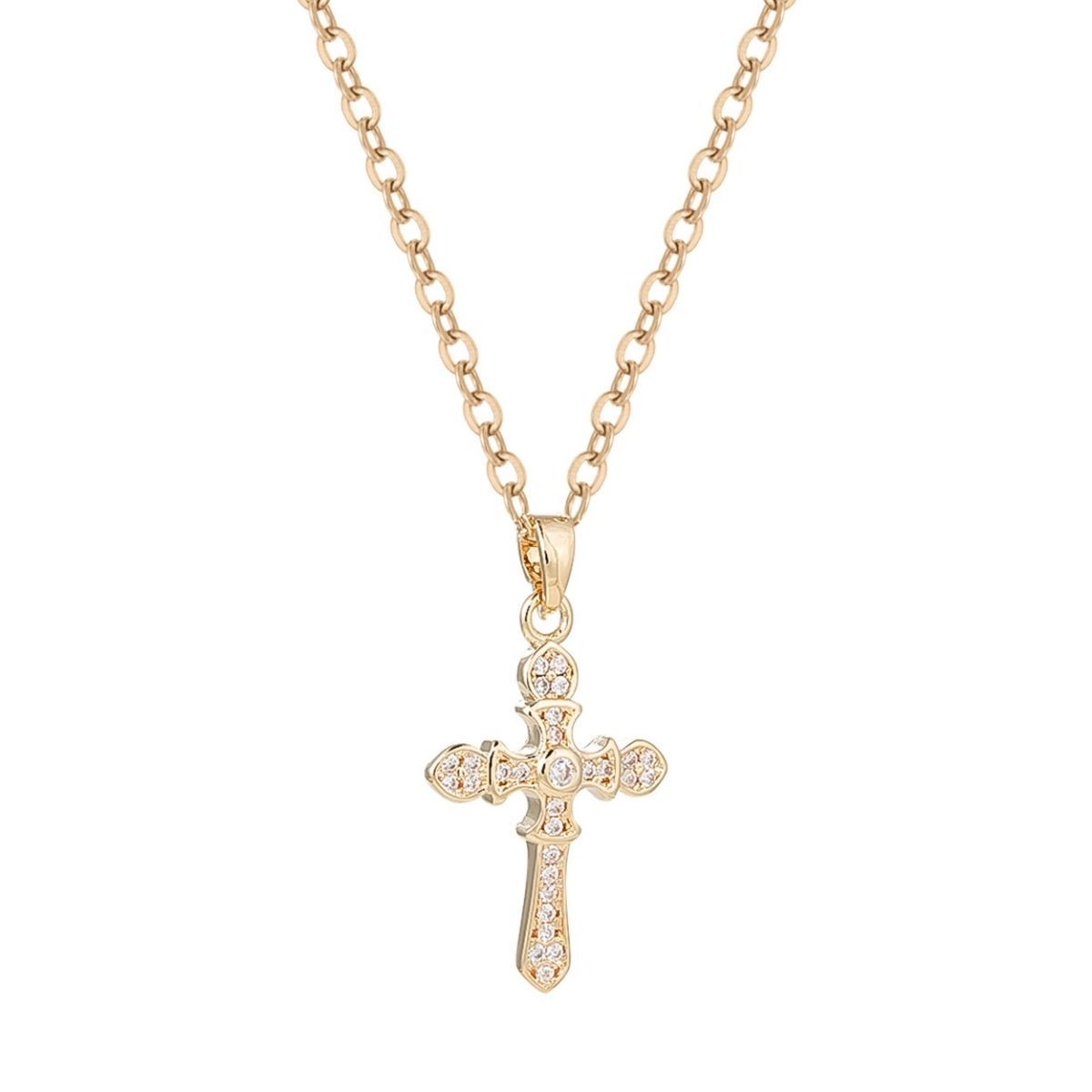 CZ Double Cross Gold Necklace