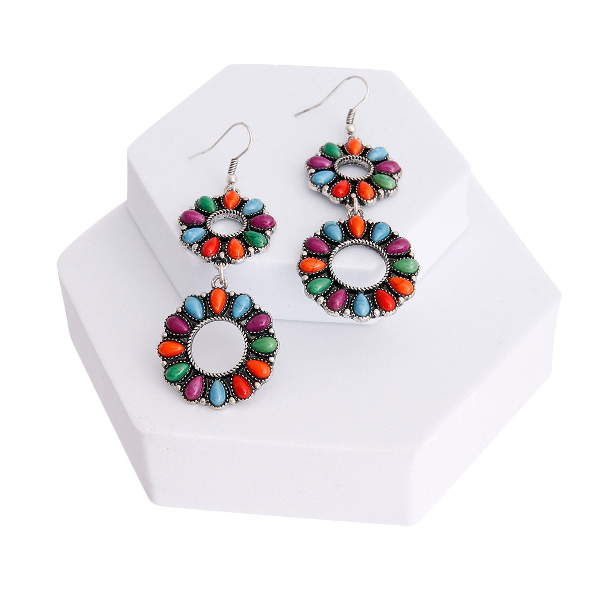 Multi Color Cracked Bead Circle Earrings