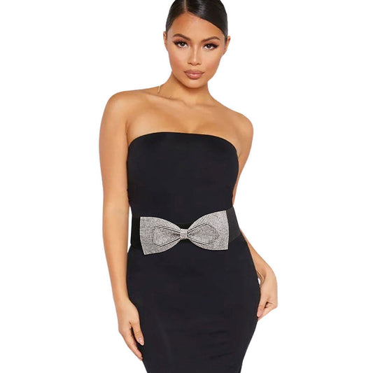 Rhinestone Bow Black Belt