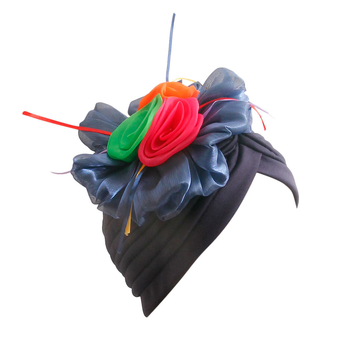 Navy Pleated Flower Turban
