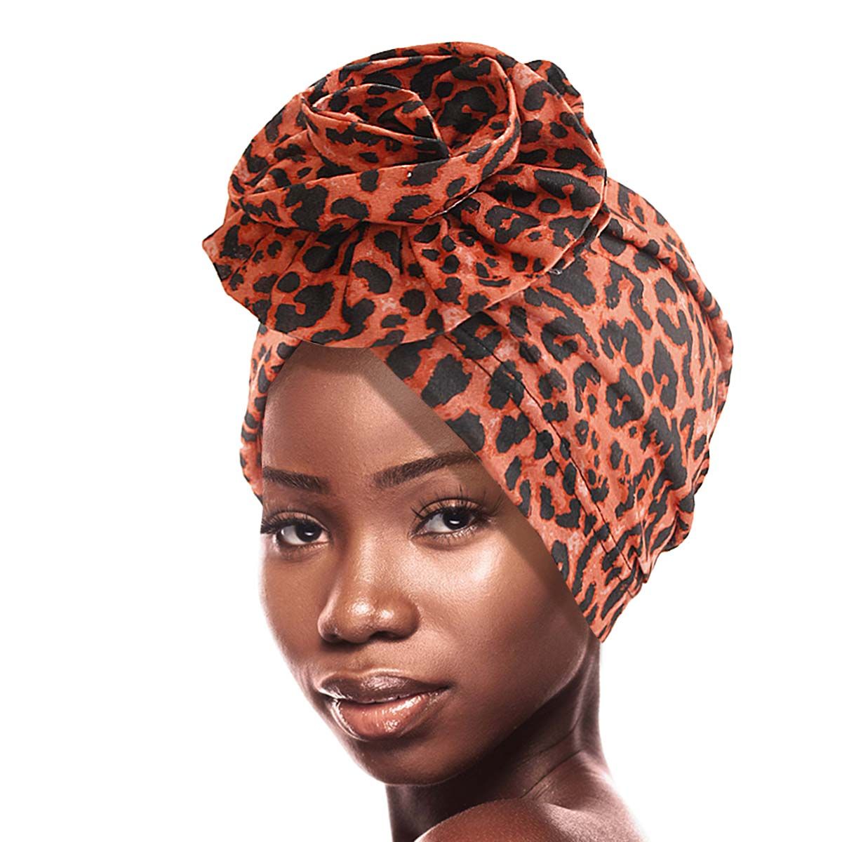 Leopard Orange Flower Knot Turban