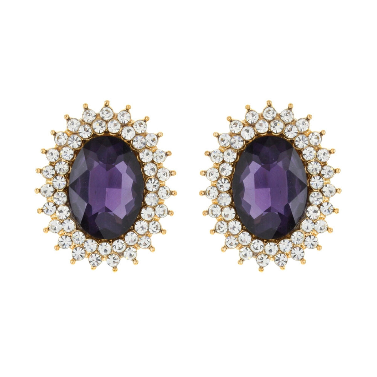 Oval Purple Crystal Studs