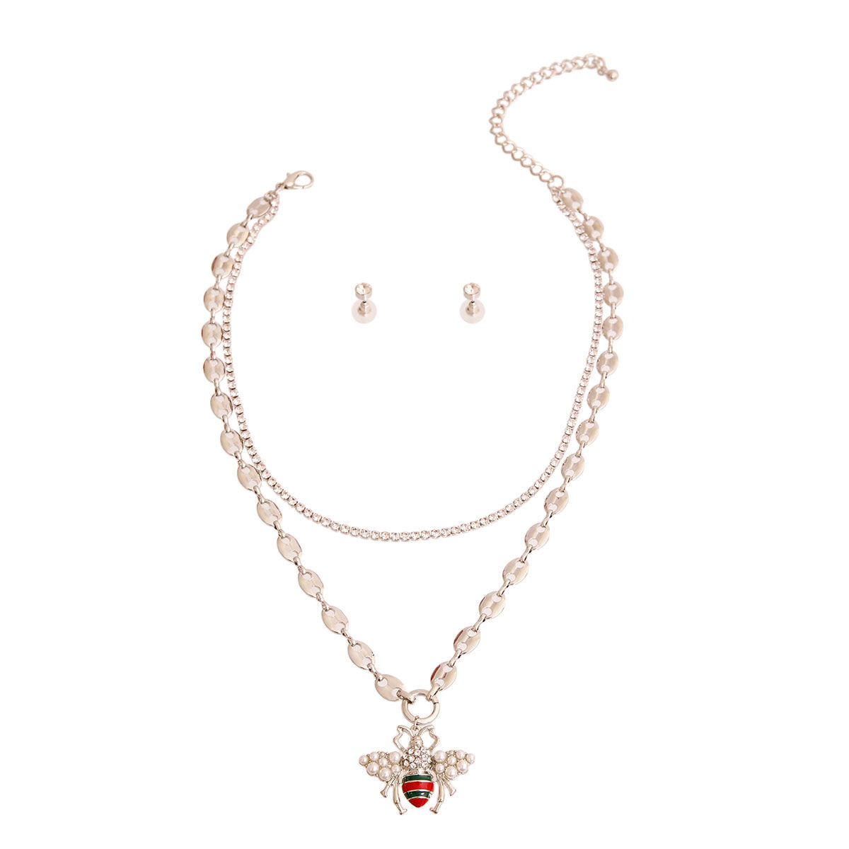 Designer Silver 2 Layer Bee Necklace