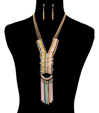 Multicolored Beads Drop Necklace Set