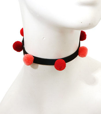 Red Pom Pom Choker Set