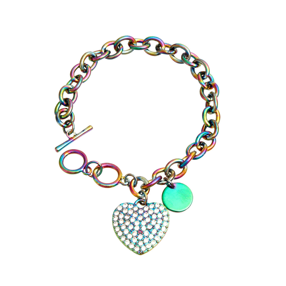 Rainbow Metal Toggle Heart Bracelet