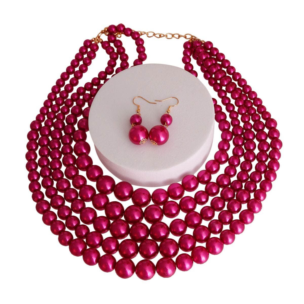 Fuchsia Pearl 5 Strand Set