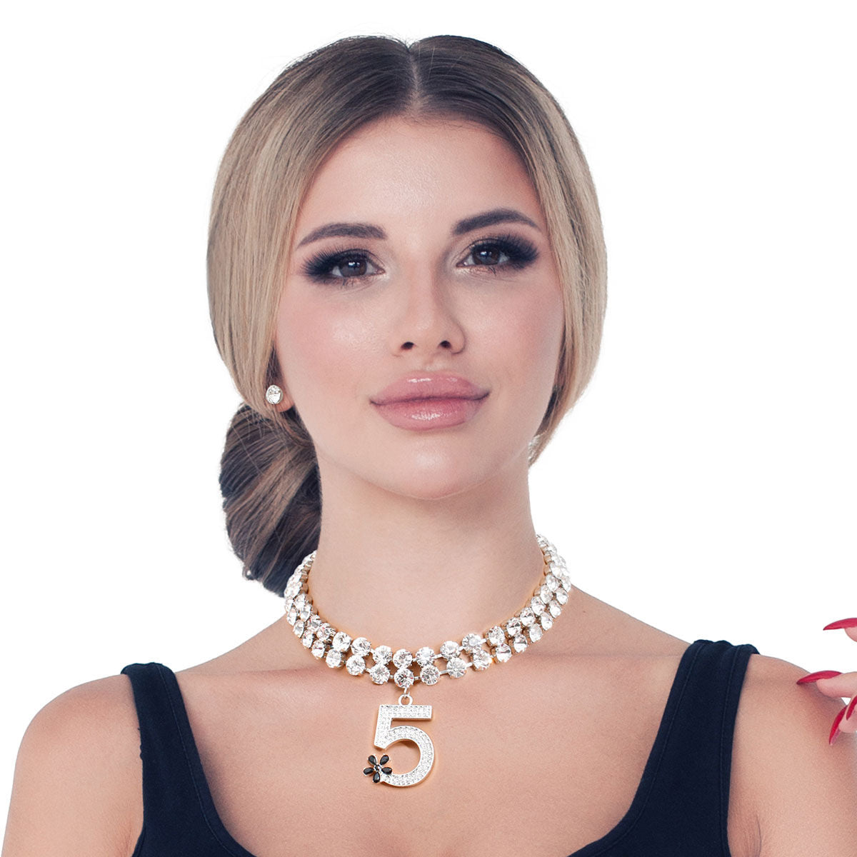 Silver Crystal Designer 5 Choker Set