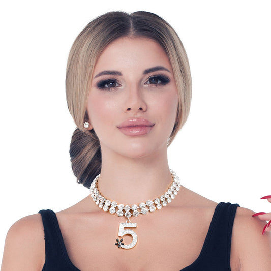 Silver Crystal Designer 5 Choker Set