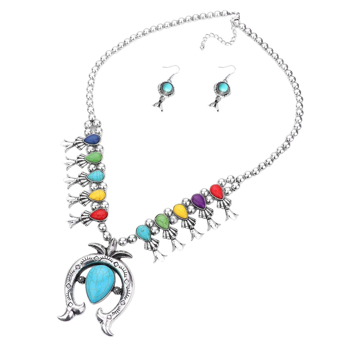 Long Silver Multi Squash Blossom Necklace